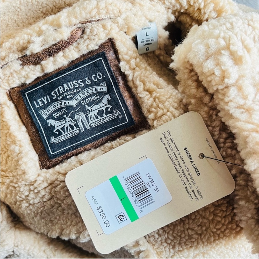 Levi's Brown Teddy long Sherpa Jacket with Cream Trim new - Picture 6 of 7